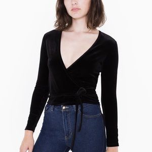 American Apparel Black Velvet Wrap Ballet Top M